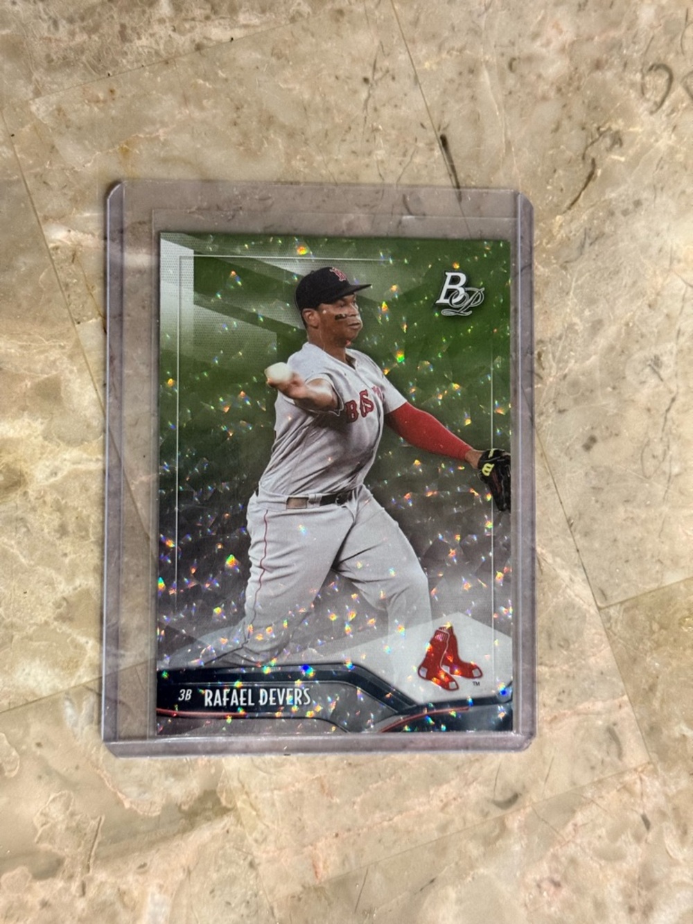Topps Bowman Platinum Rafael Devers Green Holographic Card